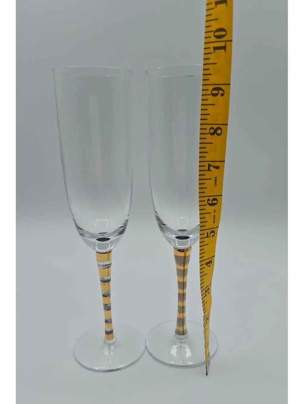 Vintage Pair Liselotte Henriksen Gold/Silver Champagne Glasses for Boda Nova